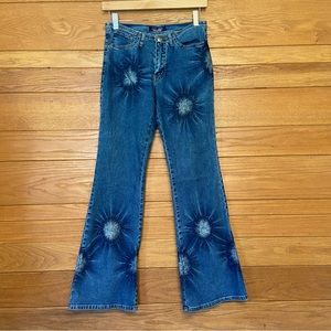 Y2K Angels glitter tie dye low rise flare jeans